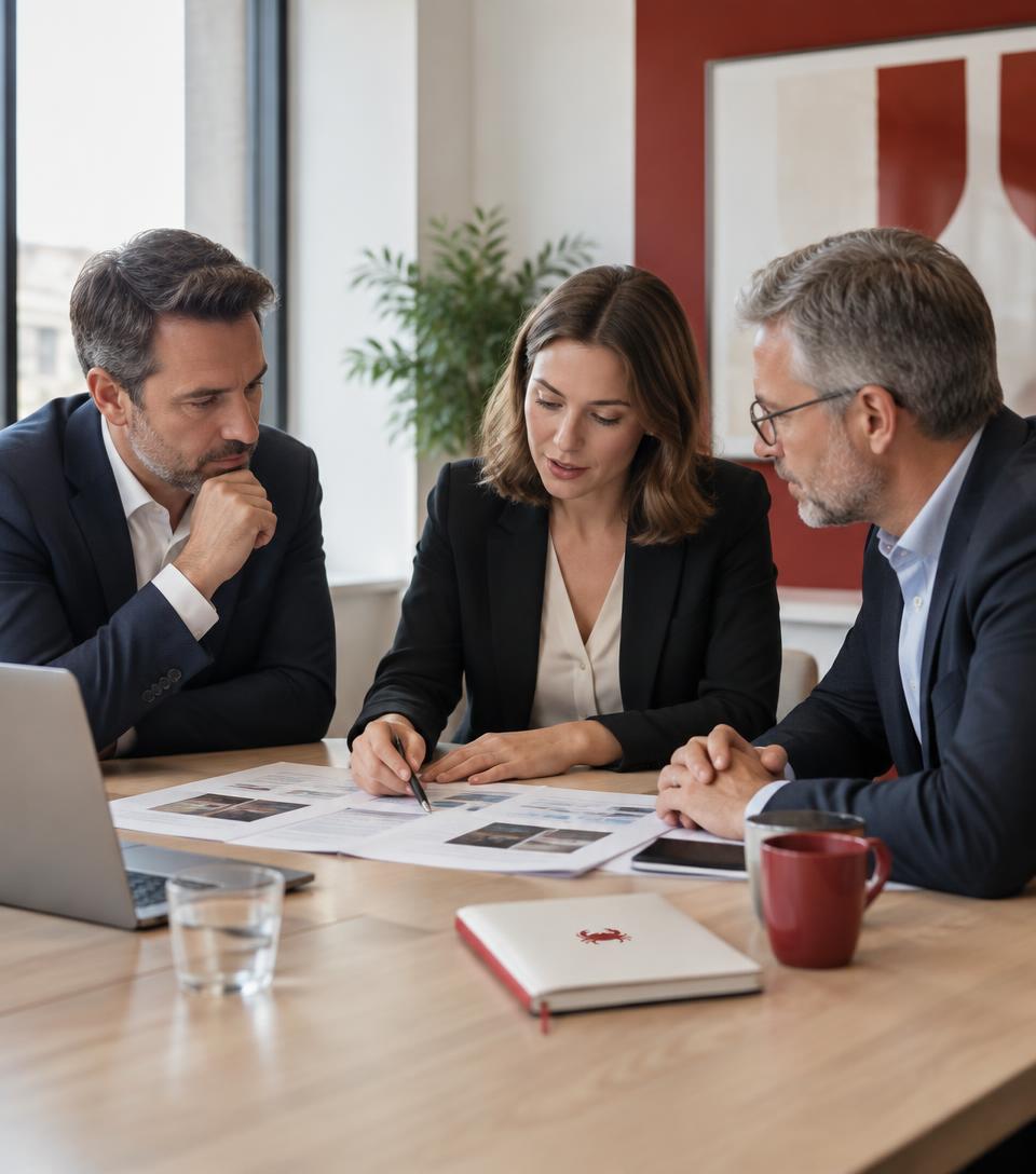 Consultante et dirigeants réunis autour d'une mission B2B